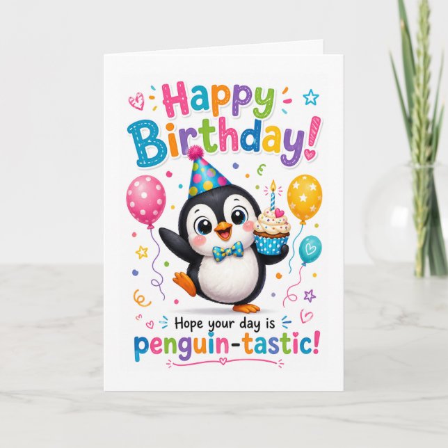 Carte Célébration d'anniversaire Penguin-Tastique Mignon (Devant)