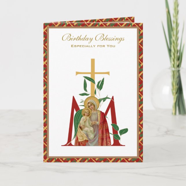 Carte Célébration d'anniversaire religieux Vierge Marie  (Devant)