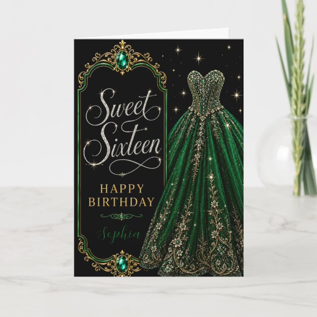 Carte Célébration d'anniversaire Sweet 16 vert émeraude (Devant)