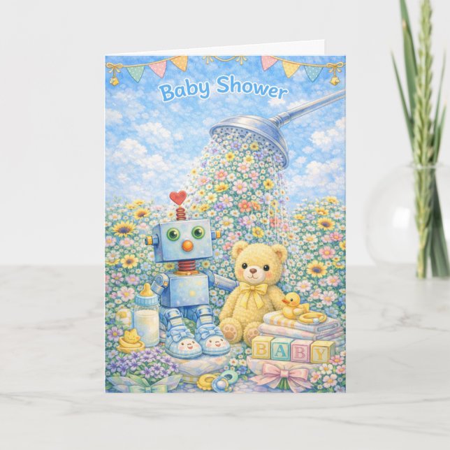 Carte Célébration de Baby Shower – Une Douce Pluie de Fl (Devant)