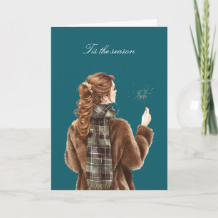 Carte Célébration de la fille aux cheveux roux de Noël a