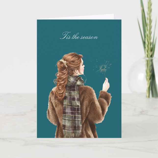 Carte Célébration de la fille aux cheveux roux de Noël a (Devant)