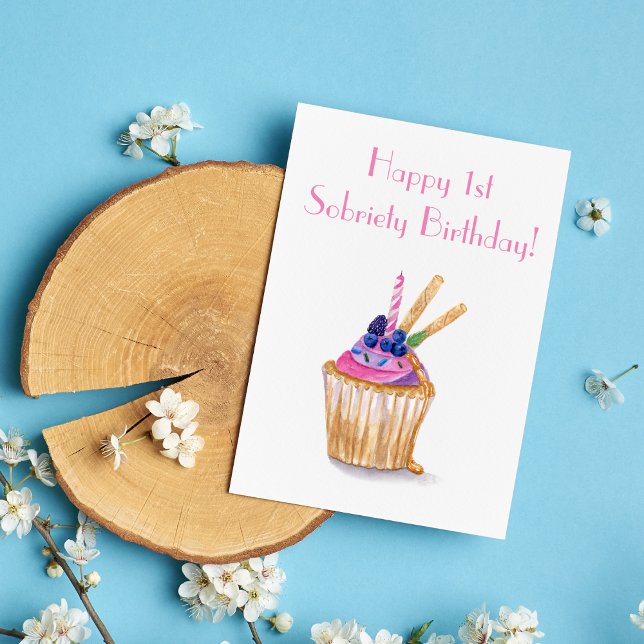 Carte Célébration de la première sobriété Cupcake Aquare (Créateur téléchargé)