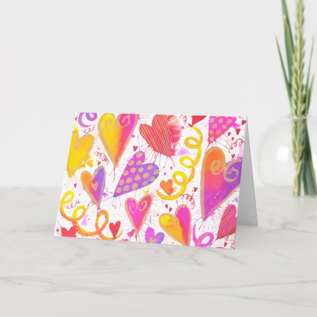 Carte Célébration de l'amour Cœurs à l'aquarelle (Devant)