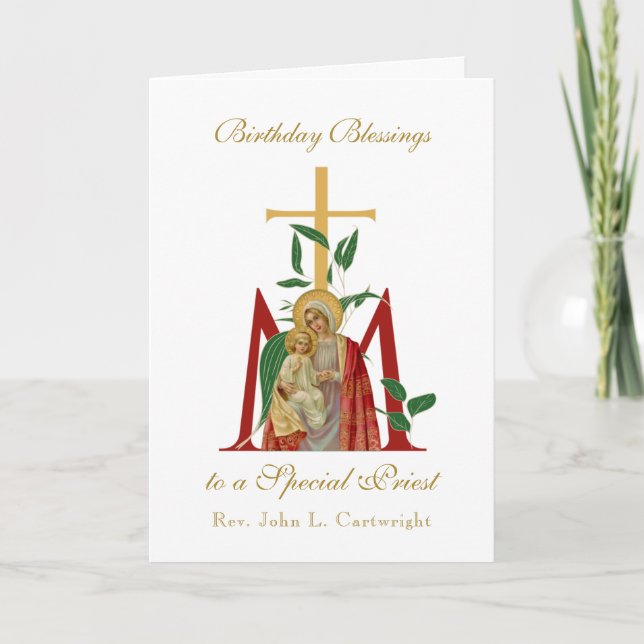 Carte Célébration de l'anniversaire d'un prêtre Vierge M (Devant)