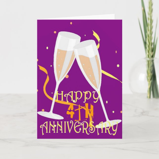 Carte célébration de mariage 4 ans au champagne (Devant)