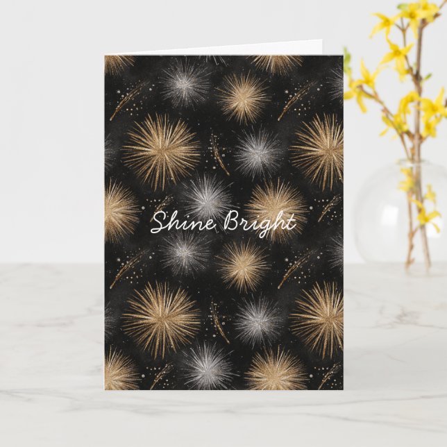 Carte Célébration de Noël Argent Or Noir  (Fleur jaune)