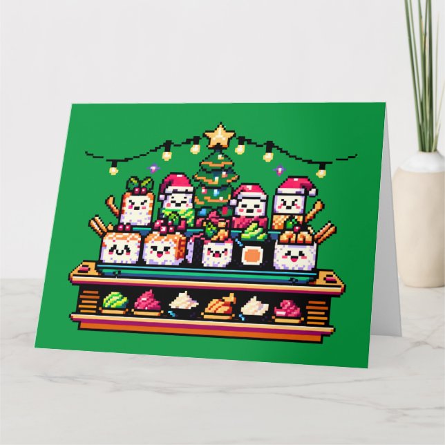 Carte Célébration de Noël du Sushi - Festive 8 bits (Devant)