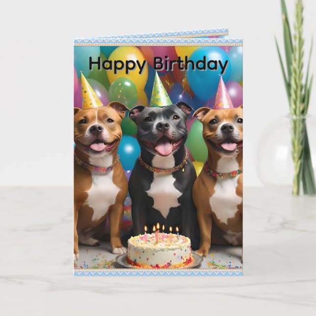 Carte Célébration de Staffy : Une fête d'anniversaire av (Devant)