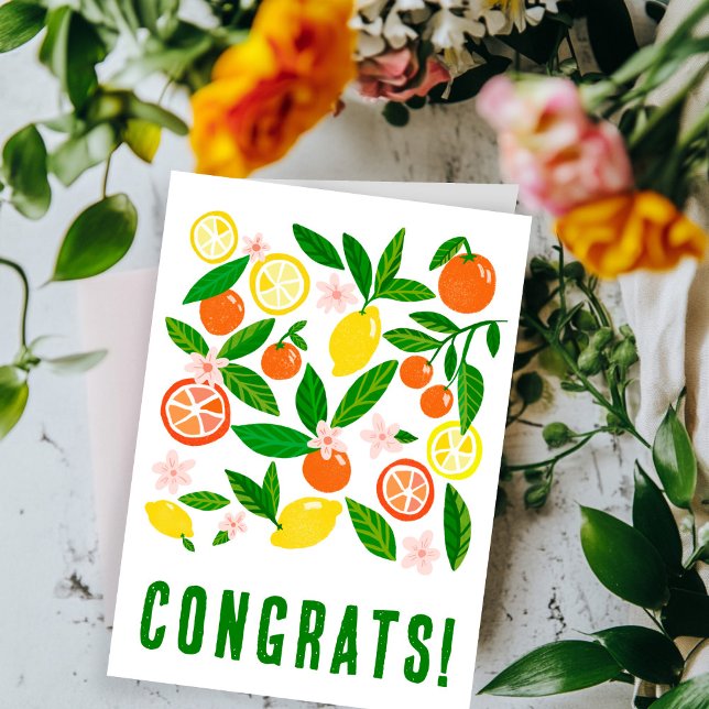 Carte Célébration des agrumes Félicitations colorées per (Citrus Celebration Custom Hand Drawn Colorful CONGRATULATIONS Card
)