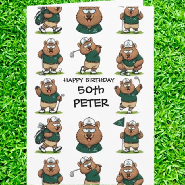 Carte Célébration sur le thème du wombat de golf  (Wombat Celebration Card combines adorable art with cheeky,)