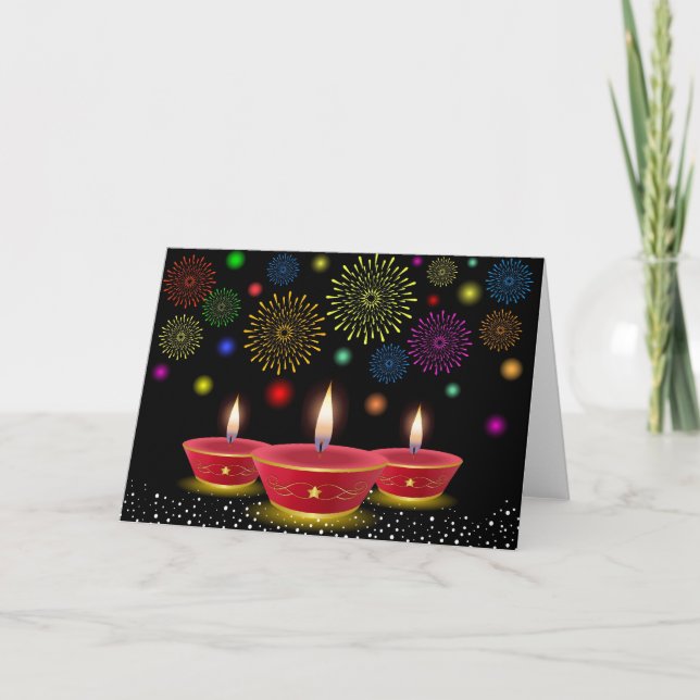 Carte Célébrations de Diwali avec des lampes à lueur et (Devant)