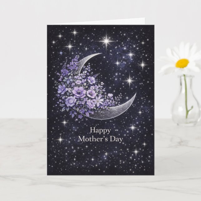 Carte Celestial Floral Crescent Moon Mother's Day Card  (Petite plante)