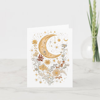 Carte Celestial Moon and Wildflower Greeting Card – Boho