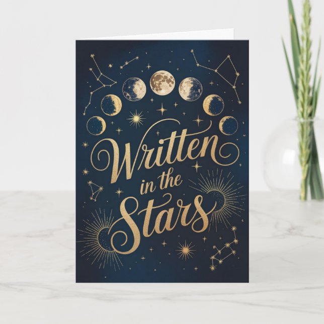 Carte Celestial Moon Phase Gold and Navy Zodiac Birthday (Devant)