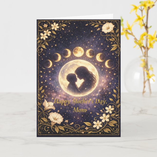 Carte Celestial Moon Phases Floral Night Sky Design (Fleur jaune)