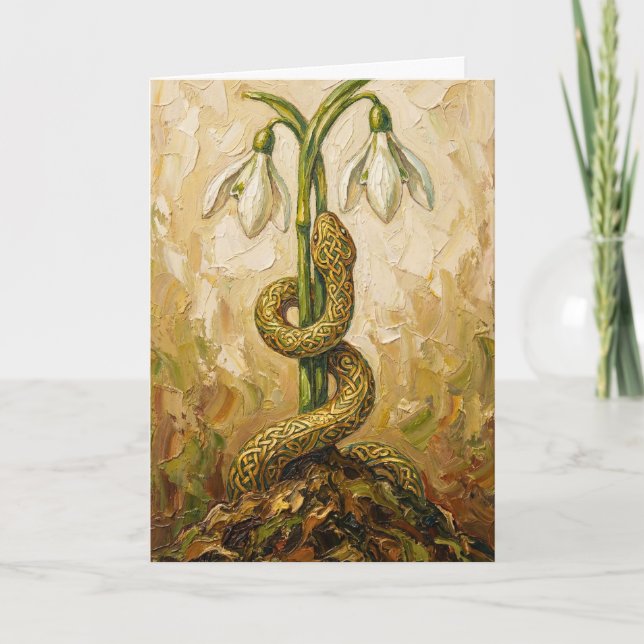 Carte Celtic Snake Snowdrops Imbolc Rebirth Fantasy Art (Devant)