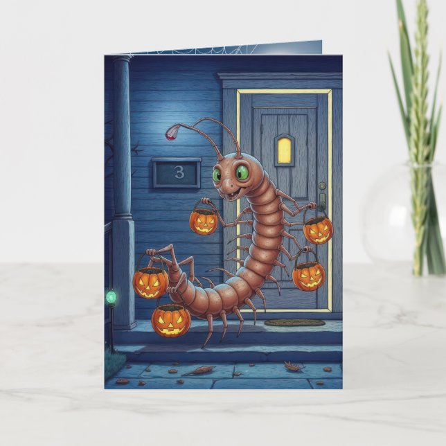 Carte Centipède d'Halloween faisant la tournée des frian (Devant)