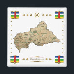 Carte Centrafrique   Magnet des drapeaux<br><div class="desc">Cette conception comprend une carte du RAC à l'intérieur d'une frontière avec le drapeau national. Le design fonctionne le mieux sur les magnets carrés. Vous pouvez ajouter votre propre texte/graphique à l'aide de la fonction "Customiser !". © 2010 FlagAndMap. Carte dérivée des images à l'adresse suivante : http://www.lib.utexas.edu/maps/</div>