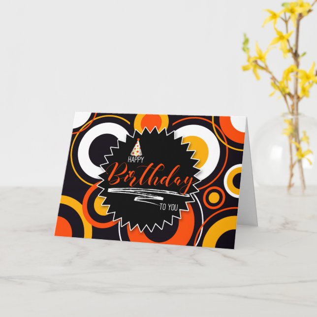 Carte Cercles géométriques orange sur fond noir pour ann (Fleur jaune)