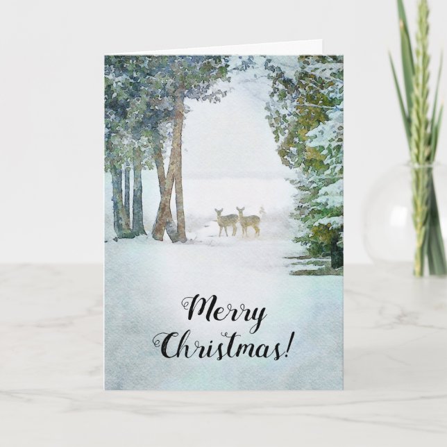Carte Cerf à queue blanche dans la neige hivernale Noël  (Devant)