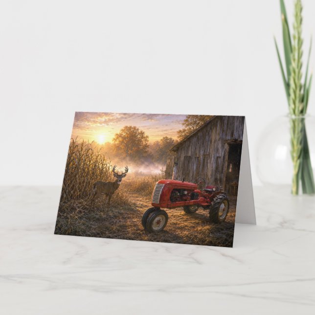 Carte Cerf à queue blanche pour anniversaire et tracteur (Devant)