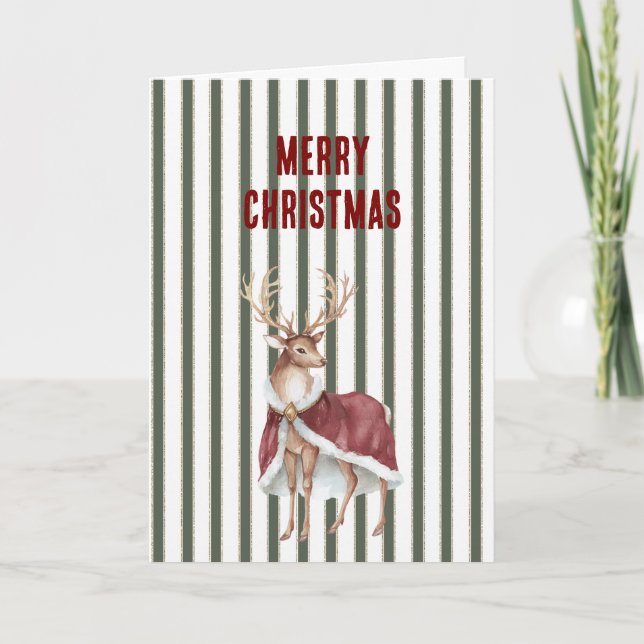 Carte Cerf à rayures vertes et blanches Cape de Noël rou (Devant)