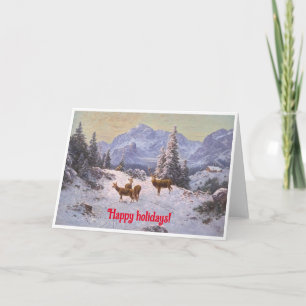 Carte Cerf avec troupeau en hiver