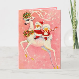 Carte Cerf blanc de Noël M. et Mme le Père Noël