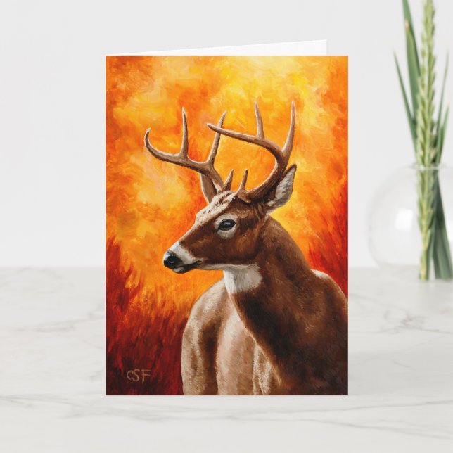 Carte Cerf blanc en automne Brown rouge (Devant)