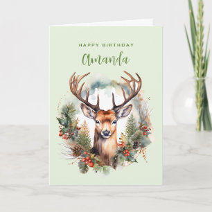 Carte Cerf brun avec bois Noël rustique Anniversaire