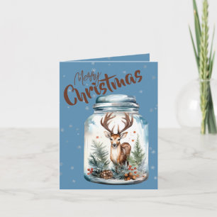 Carte Cerf dans le bocal Snowflakes Blue