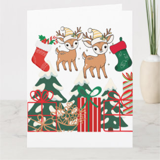 Carte Cerf de dessin animé et éléments de Noël