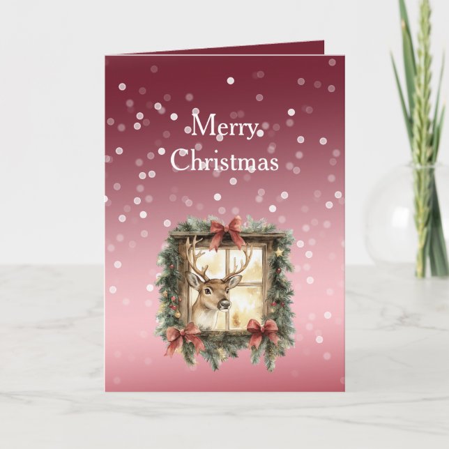 Carte Cerf de Noël à points bokeh rouges et blancs dans  (Devant)