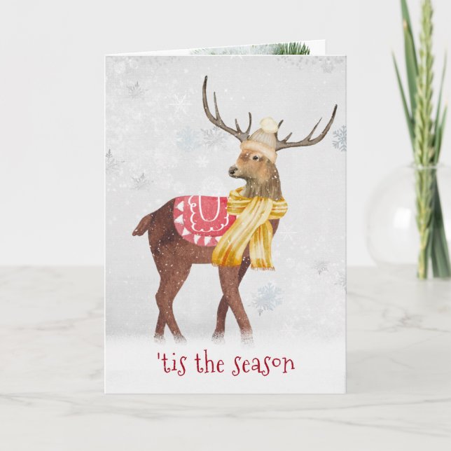 Carte Cerf de Noël dans les flocons de neige (Devant)
