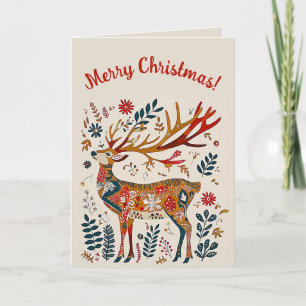 Carte Cerf de Noël en Art Populaire Modifiable