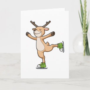 Carte Cerf en train de patiner sur glace avec des patins