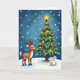 Carte Cerf Lapin Noël enneigé