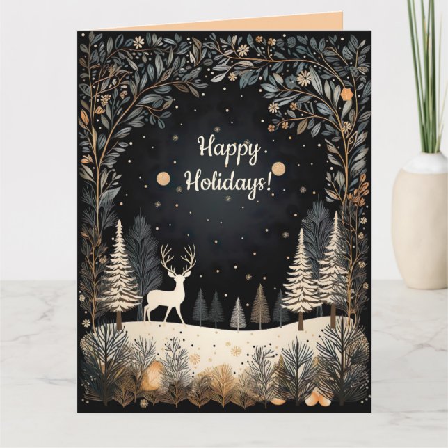 Carte Cerf modifiable dans les bois Joyeuses Fêtes  (Devant)