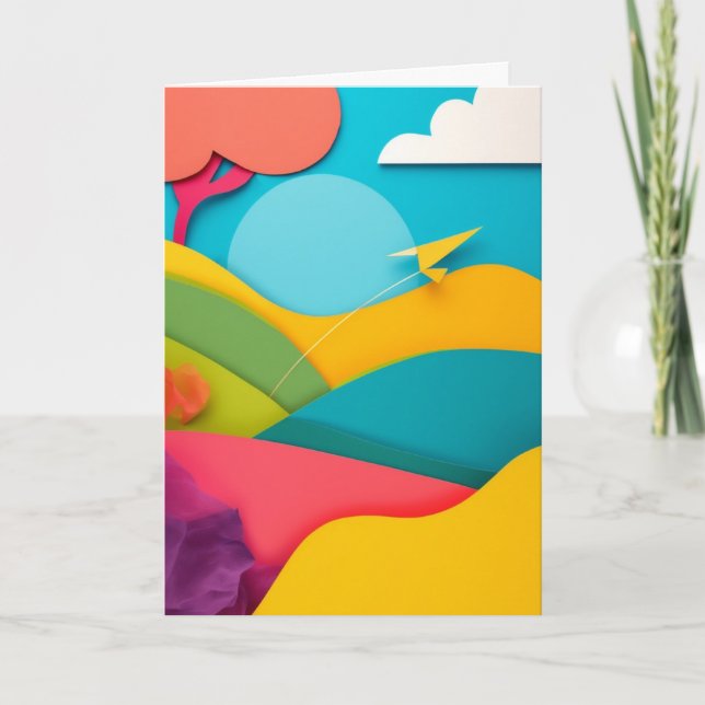 Carte Cerf-volant vibrant s'élevant au-dessus de colline (Devant)