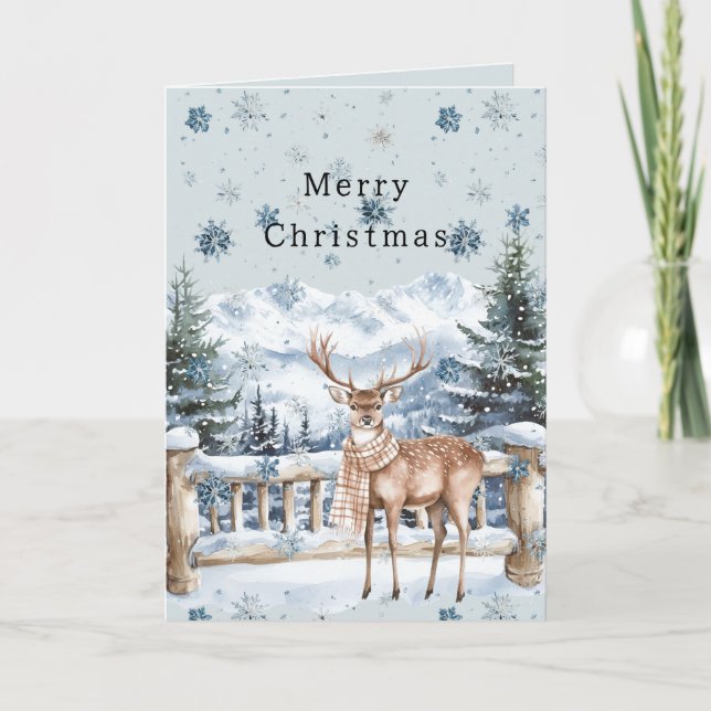 Carte Cerfs de Noël aux flocons de neige bleus (Devant)