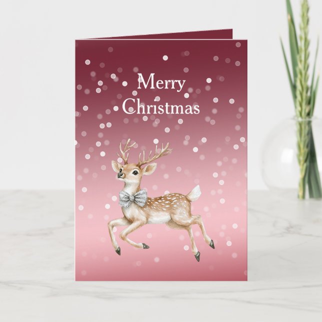 Carte Cerfs de Noël points Bokeh Rouge Blanc (Devant)