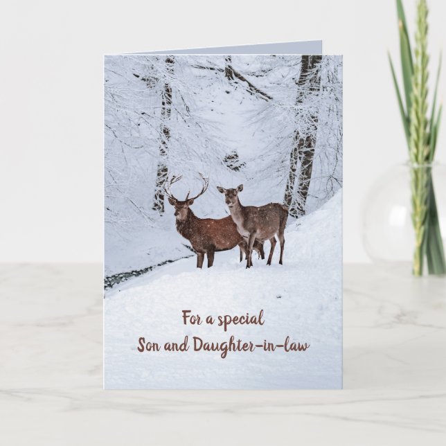 Carte Cerfs éditable en hiver Vœux de Noël (Devant)