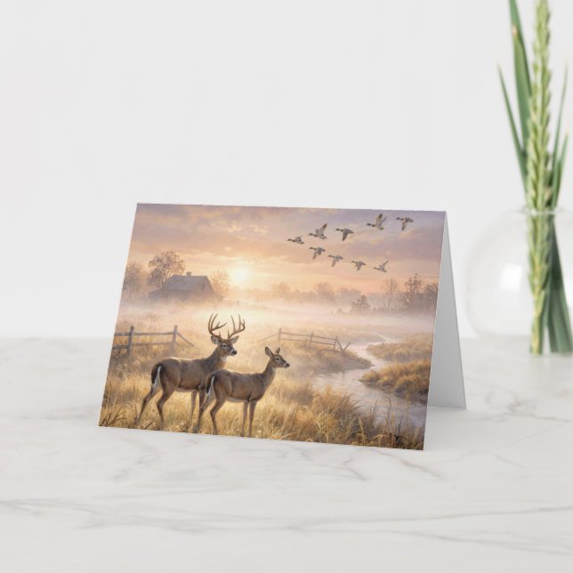 Carte Cerfs et canards d'anniversaire dans la brume du m (Devant)