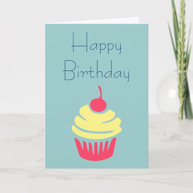 Carte Cerise de Cupcake rose et jaune en haut Anniversai (Devant)