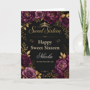 Carte Cerise et Or Sweet Sixteen