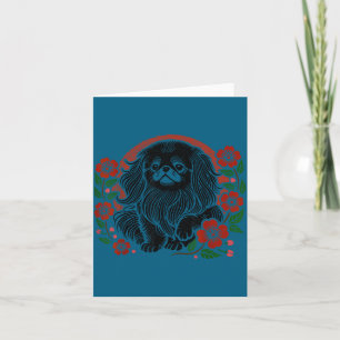 Carte Cerisier Pékinois Fleurs Chien Japonais Humour