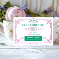Certificat cadeau d'anniversaire personnalisé