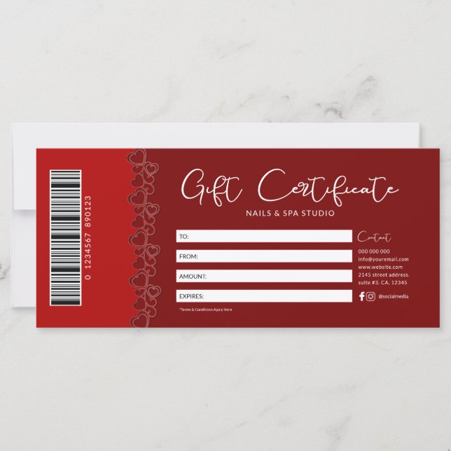 Carte Certificat cadeau entreprise Saint-Valentin vintag (Devant)