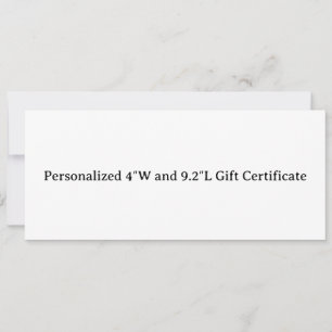 Carte Certificat cadeau personnalisé de 4″W et 9,2″L